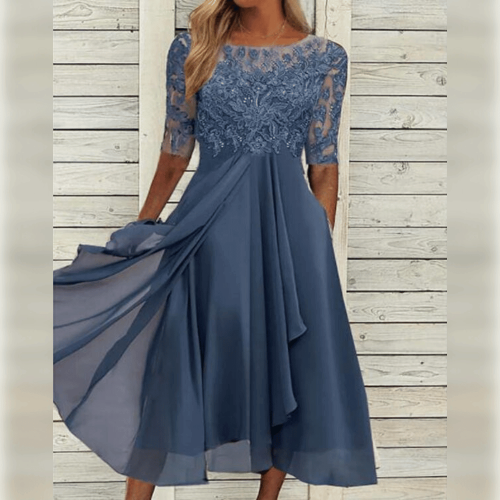 Kvinnemidi Kjole Elegant Lett Stoff for Sommerdesign-1
