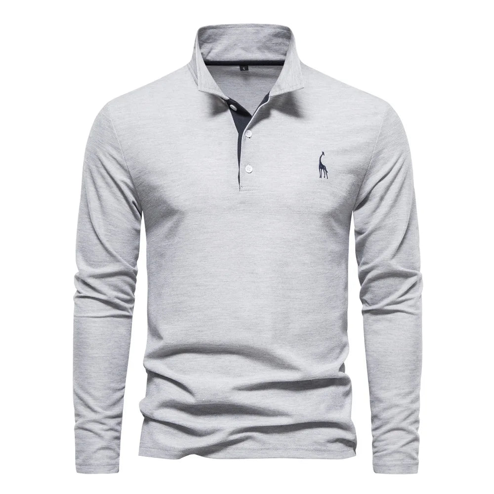 Variant image for Herre Langermet Polo Skjorte Myk Bomull Poloskjorter-14