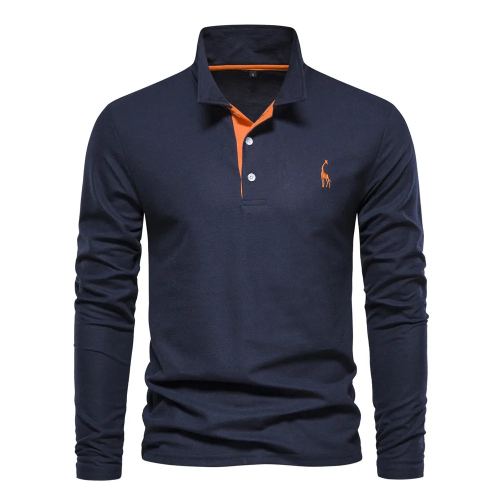 Variant image for Herre Langermet Polo Skjorte Myk Bomull Poloskjorter-8