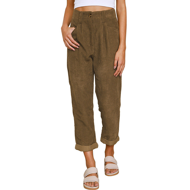 Dame Høytliv Corduroy Bukser Vintage Stil