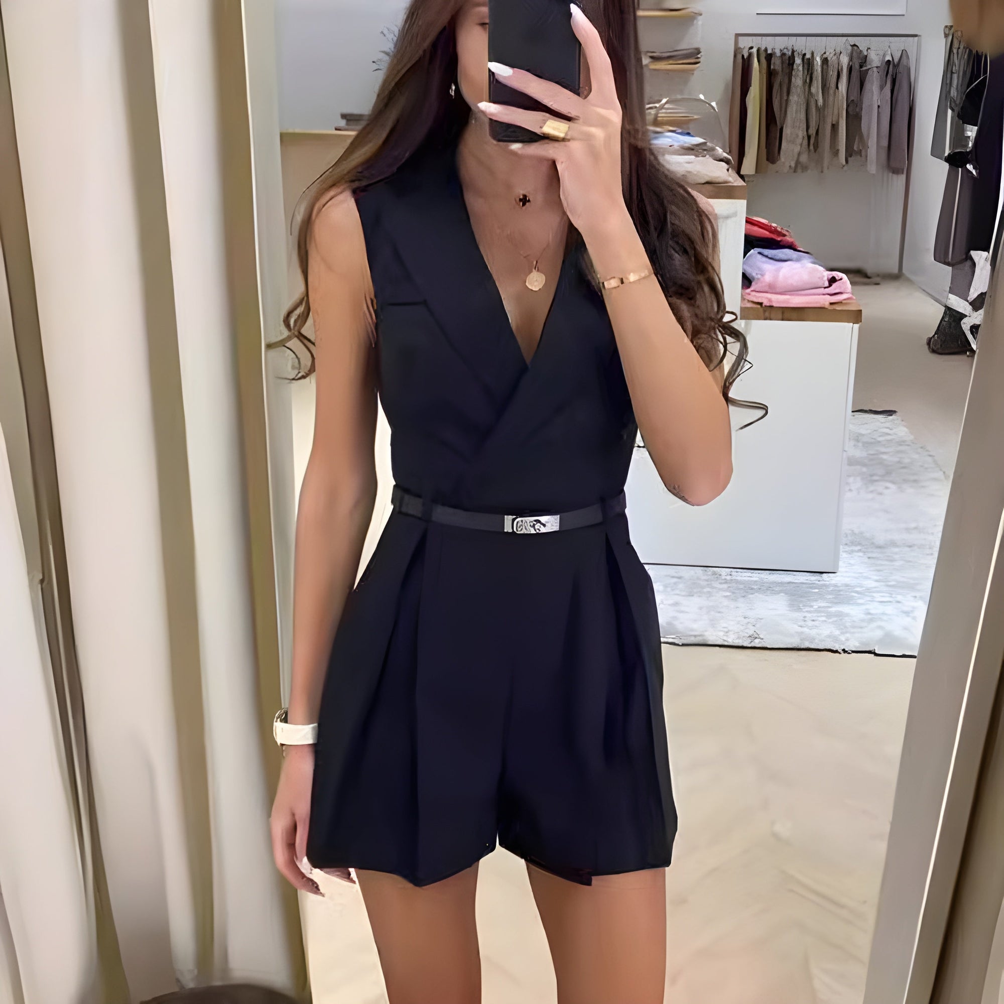 Dame Jumpsuit Ermeløs Elegant V-hals Førsteklasses Materiale-3
