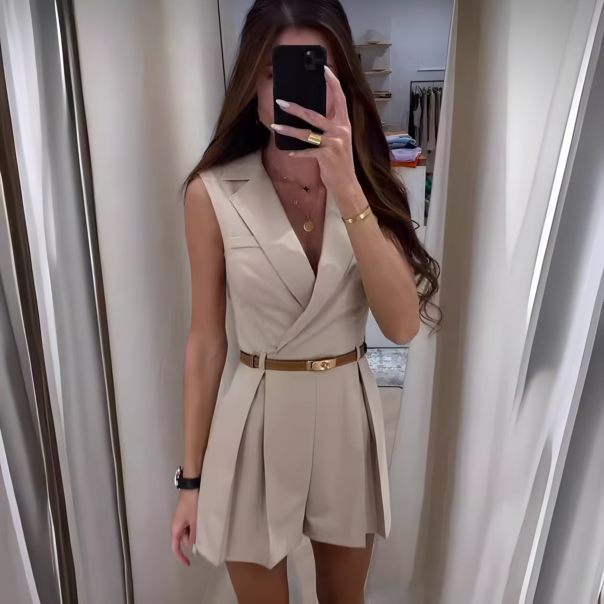 Dame Jumpsuit Ermeløs Elegant V-hals Førsteklasses Materiale-5