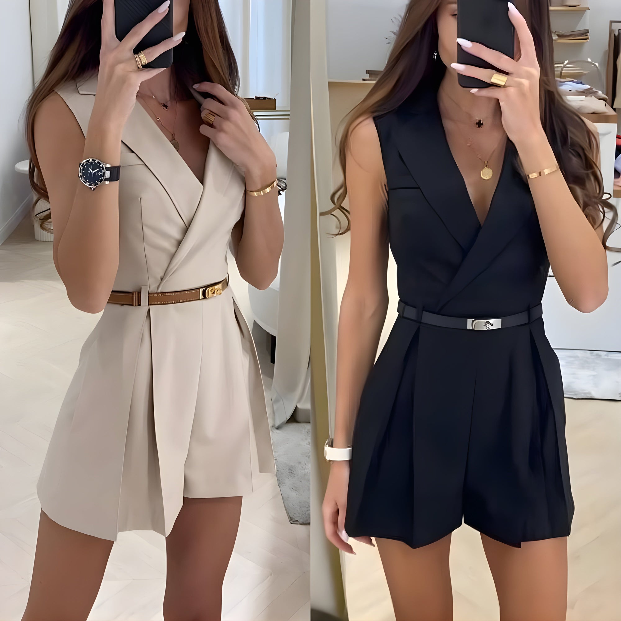Dame Jumpsuit Ermeløs Elegant V-hals Førsteklasses Materiale-2
