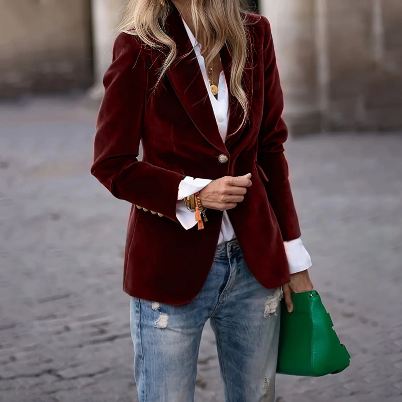 Damens Blazer Retro Elegant med En Knap