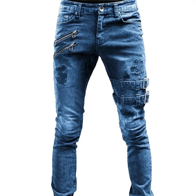 Herre Bikerjeans Casual med Vatterte Detaljer Denim