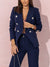 Dame Dress Elegant Blazer og Dressbukse Mørkeblå Brun Høykvalitets Stoff-1
