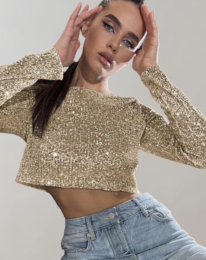 Variant image for Kvinne Crop Top Glitrende Høykvalitets Tekstil-1