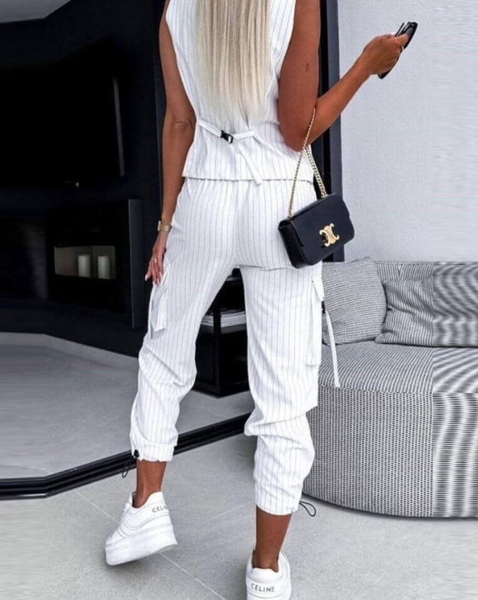 Kvinne 2-delt Dresssett Stripete Gilet Vest Lett Stoff-3