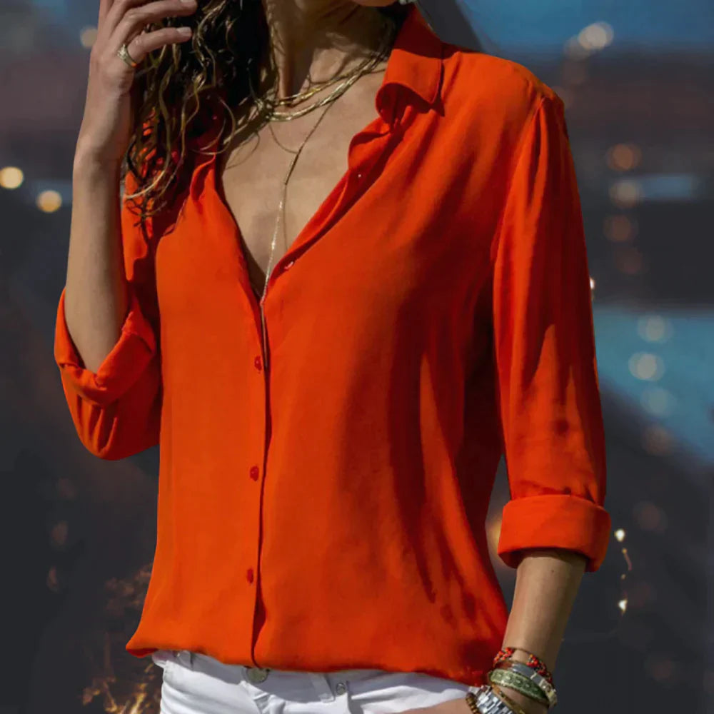 Variant image for Kvinnes Satinbluse Hvit Elegant Feminin Snitt-29