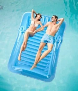 Oppblåsbar Liggestol for Voksne Ribbet PVC med Hodepute og Koppholdere 6