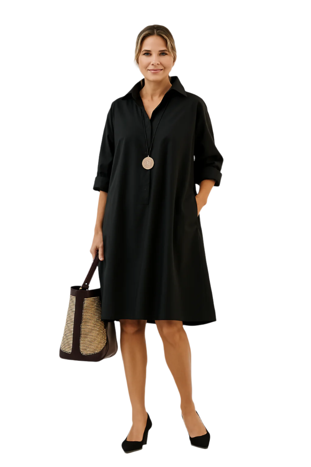 Oversize Skjorte Kjole for Damer i Sort 0