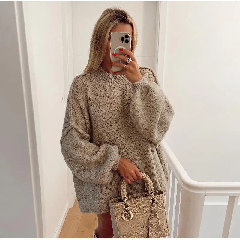 Oversize Strikkegenser Dame med Ståkrage - Komfortabel og Tidløs Fashion 3