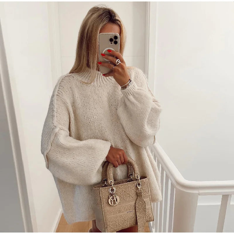 Oversize Strikkegenser Dame med Ståkrage - Komfortabel og Tidløs Fashion 4