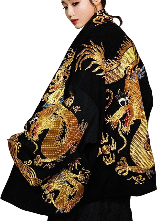 Oversized Cardigan Jakke med Dragemotiv for Damer 0