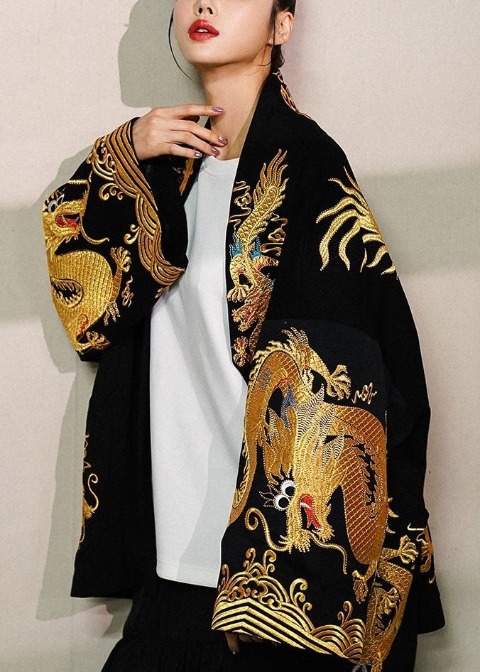 Oversized Cardigan Jakke med Dragemotiv for Damer 1
