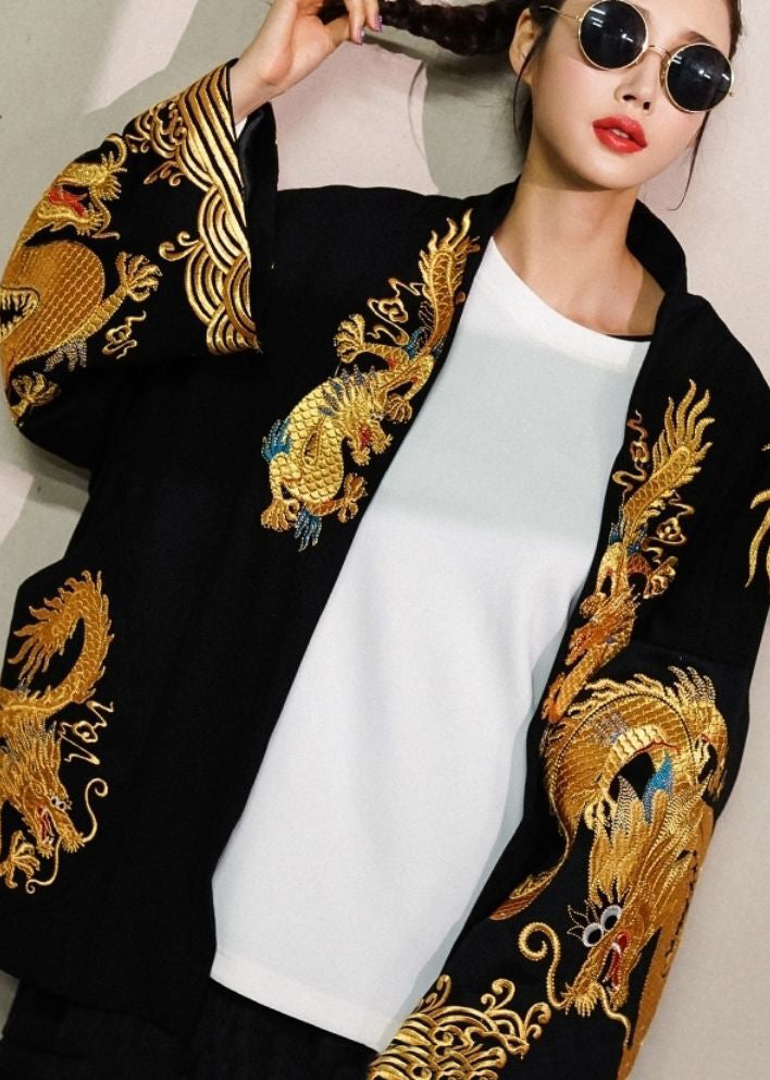 Oversized Cardigan Jakke med Dragemotiv for Damer 2