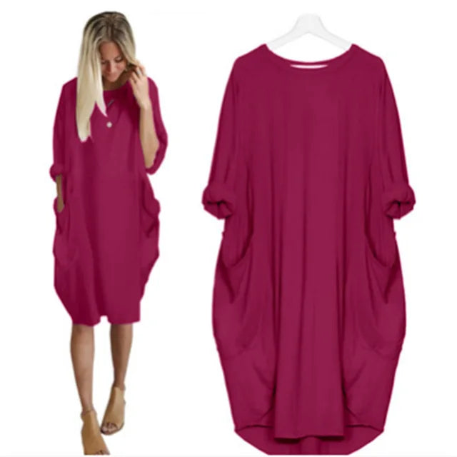 Oversized Kjole med Runder Hals og Dype Lommer 16