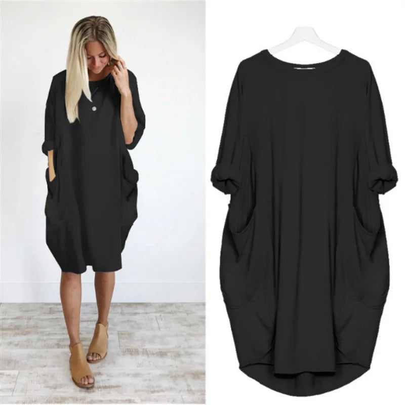 Oversized Kjole med Runder Hals og Dype Lommer 1