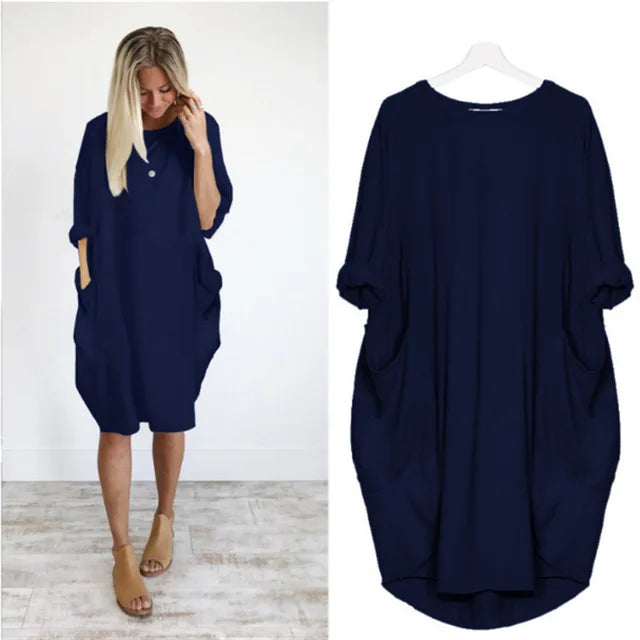 Oversized Kjole med Runder Hals og Dype Lommer 3