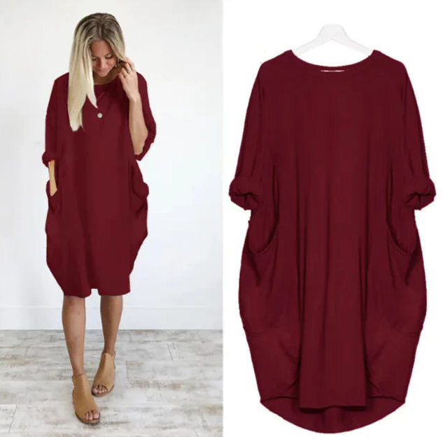 Oversized Kjole med Runder Hals og Dype Lommer 6