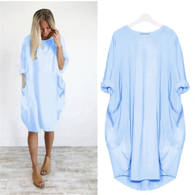 Oversized Kjole med Runder Hals og Dype Lommer 7