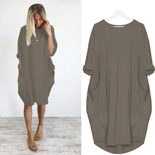 Oversized Kjole med Runder Hals og Dype Lommer 8