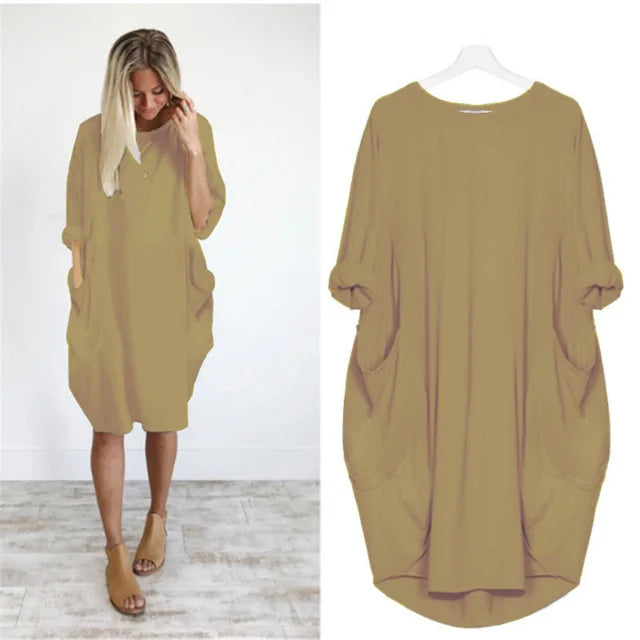 Oversized Kjole med Runder Hals og Dype Lommer 9