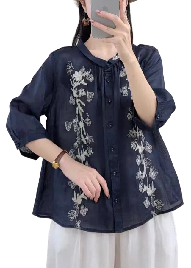 Oversized Skjorte Dame med Sommerfugl Design 0