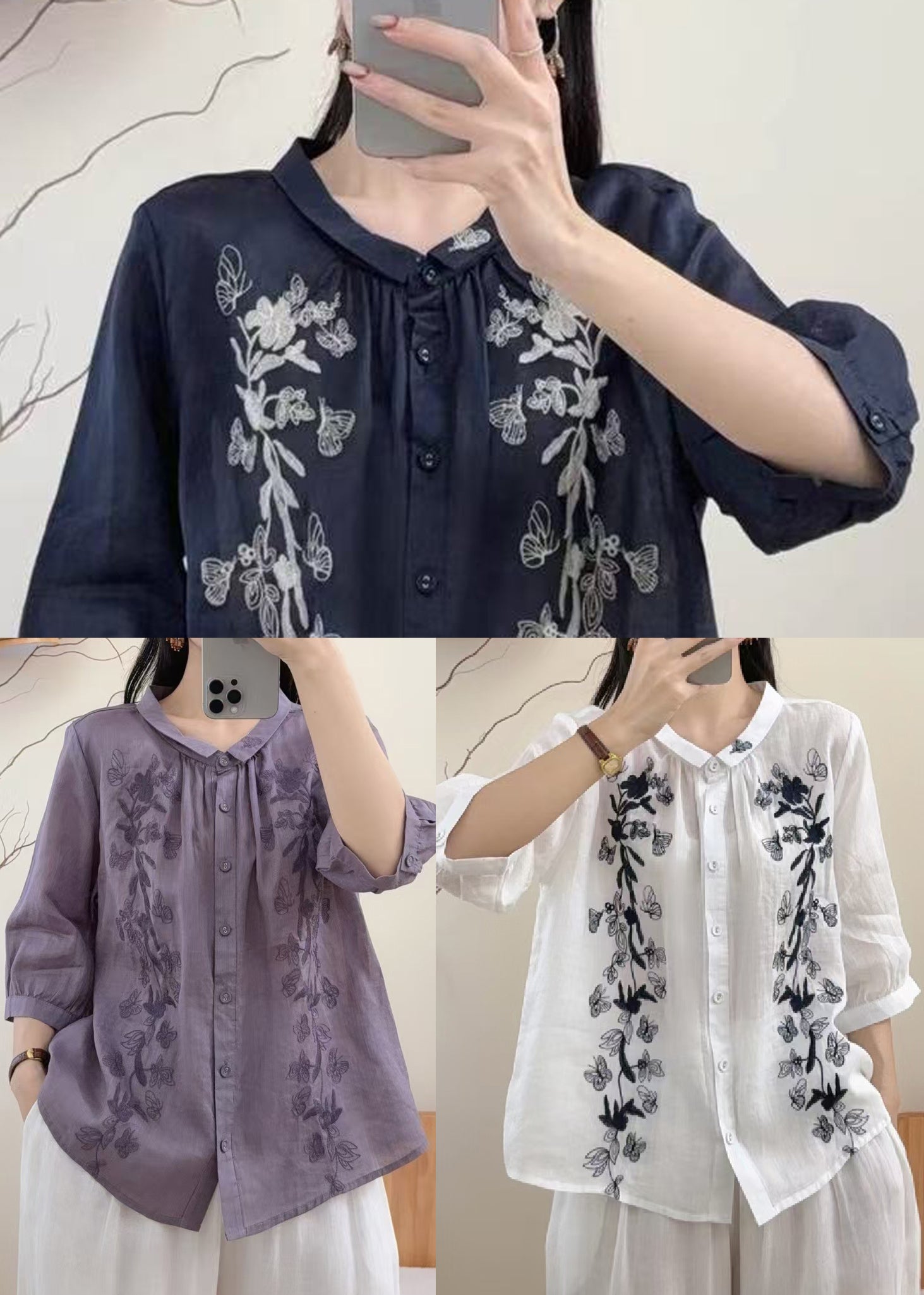 Oversized Skjorte Dame med Sommerfugl Design 4