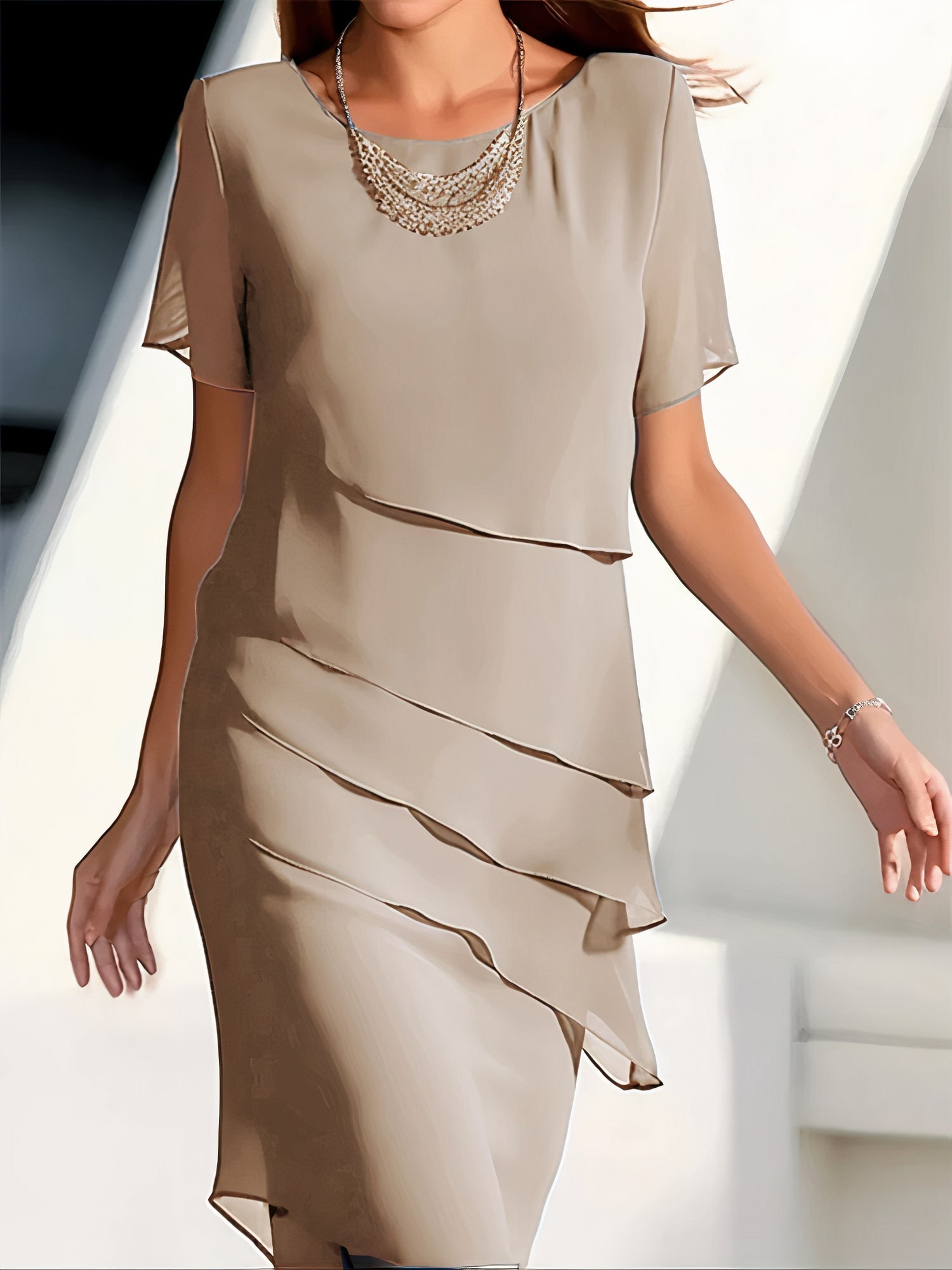 Variant image for Kvinne Chiffon Kjole Gulvlengde Elegant Luftig Stoff-25