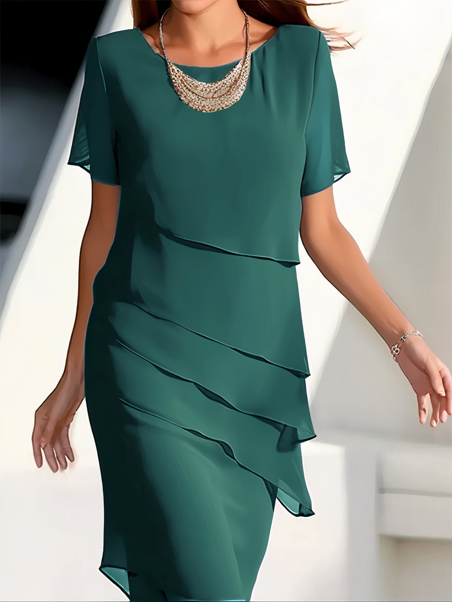 Variant image for Kvinne Chiffon Kjole Gulvlengde Elegant Luftig Stoff-17