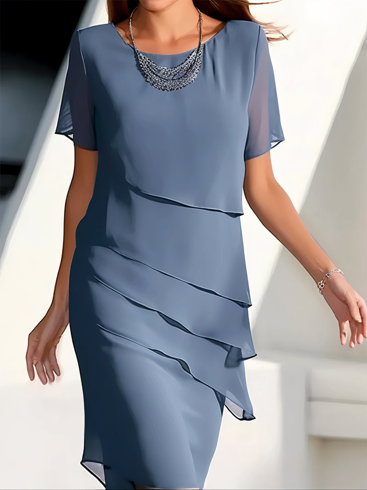 Variant image for Kvinne Chiffon Kjole Gulvlengde Elegant Luftig Stoff-9