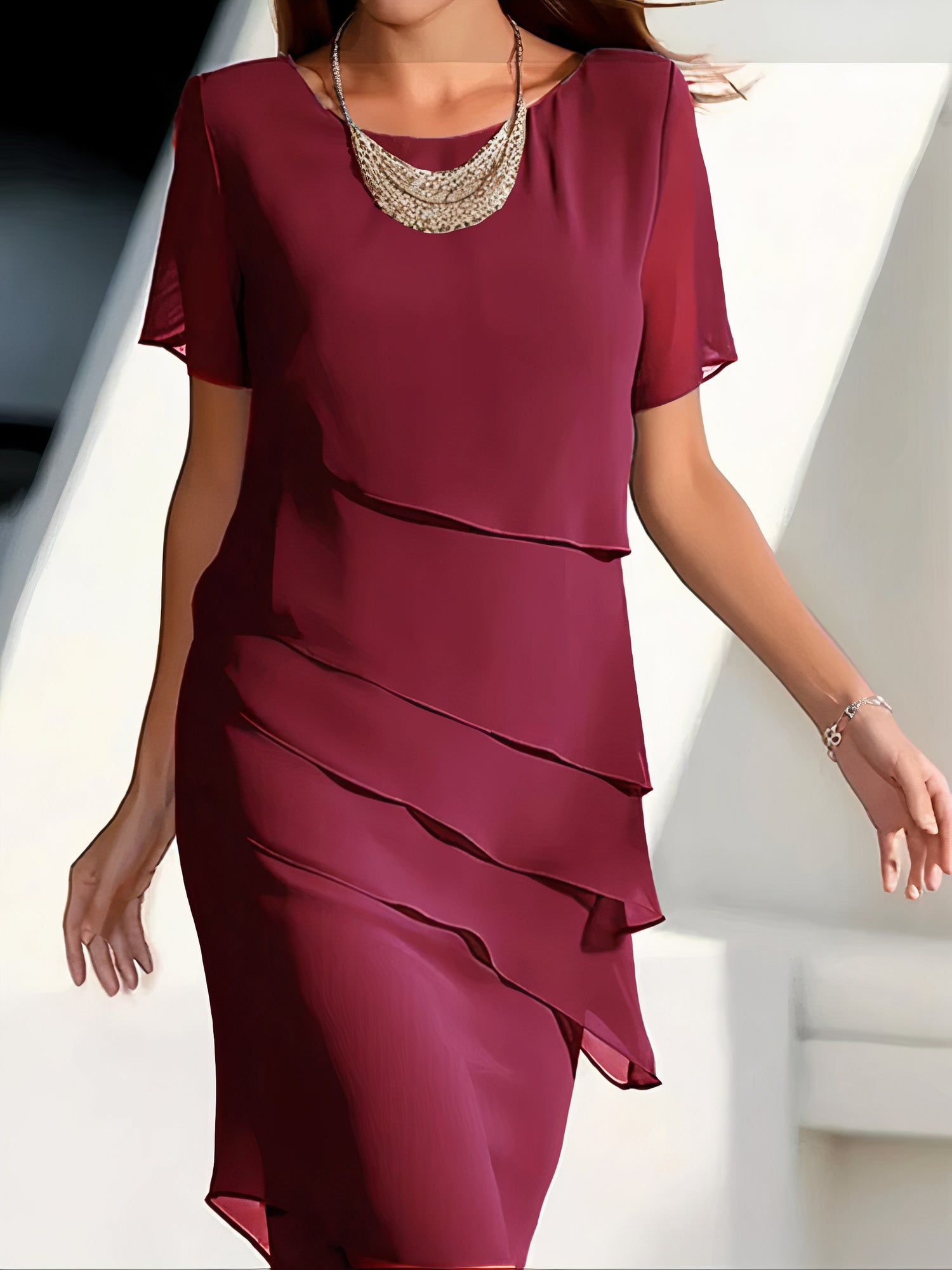 Variant image for Kvinne Chiffon Kjole Gulvlengde Elegant Luftig Stoff-1