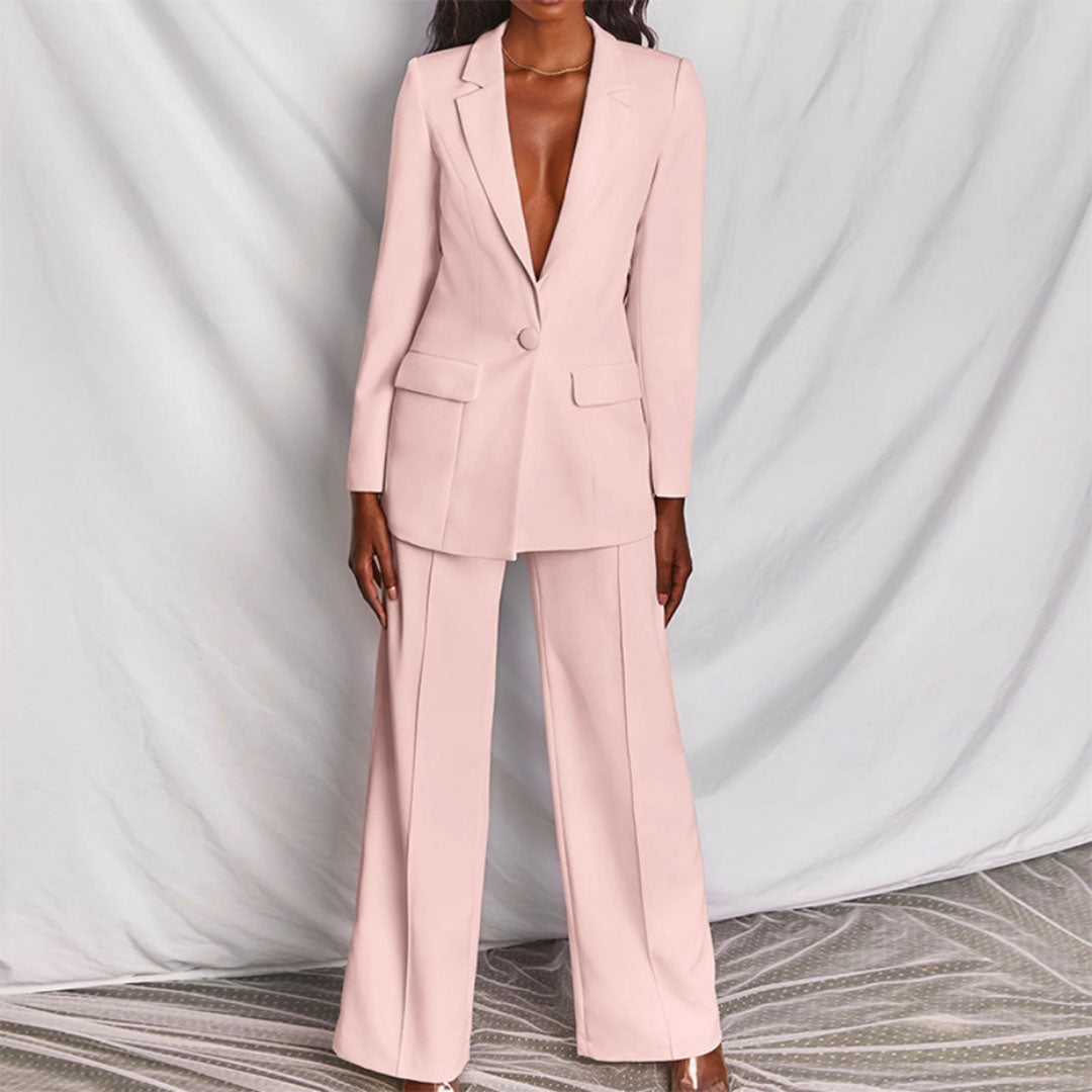 Dame Blazer og Bukser Sett Elegant Polyester Komfortabel Passform-5