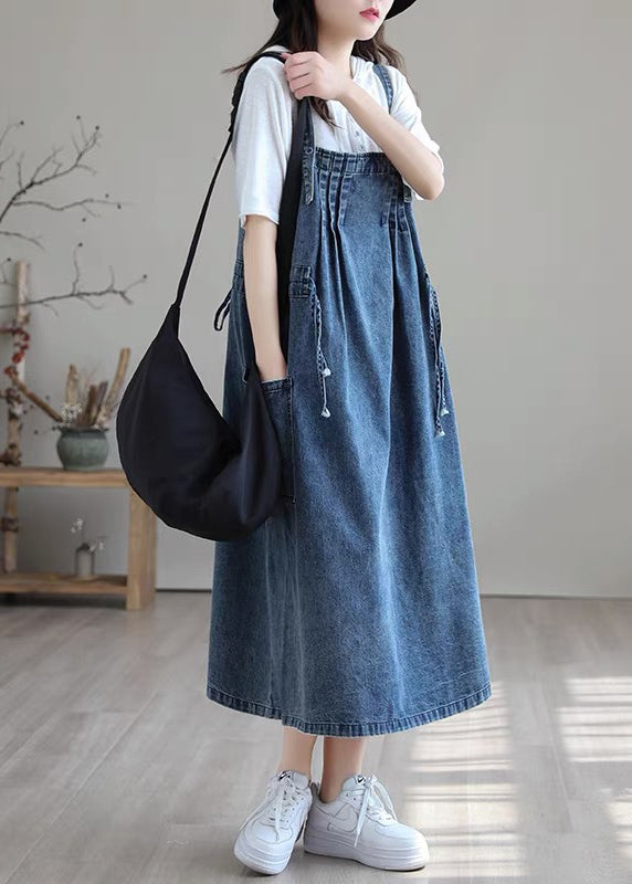 Plus Size Kjole med Spaghettistropper og Lommer i Denim for Dame 2