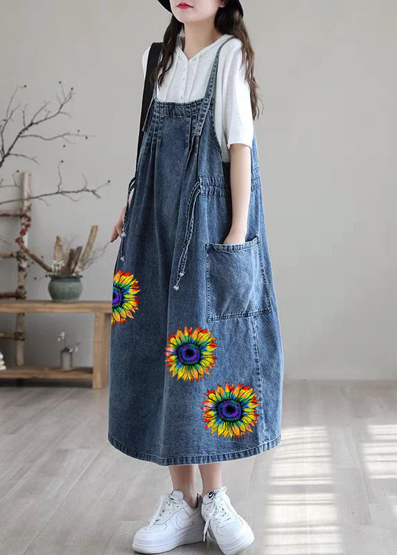 Plus Size Kjole med Spaghettistropper og Lommer i Denim for Dame 3