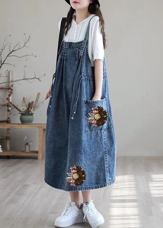 Plus Size Kjole med Spaghettistropper og Lommer i Denim for Dame 5