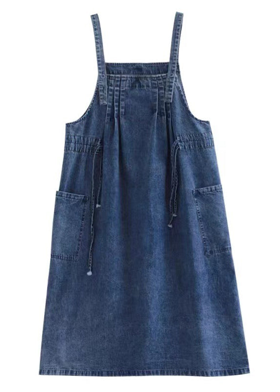 Plus Size Kjole med Spaghettistropper og Lommer i Denim for Dame 6