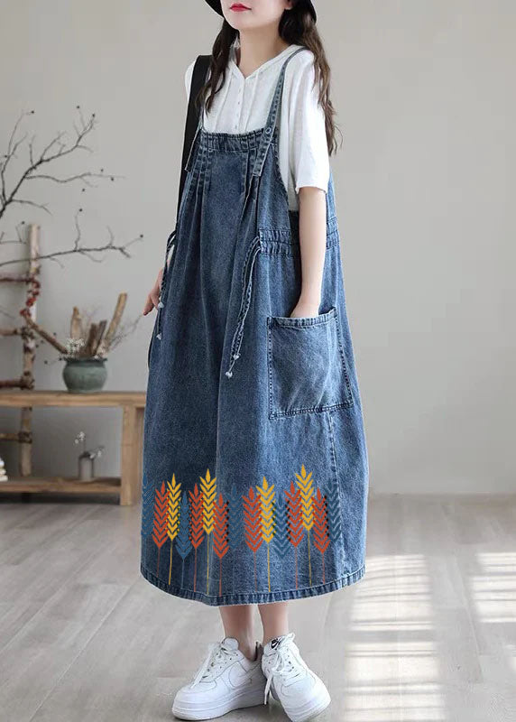 Plus Size Kjole med Spaghettistropper og Lommer i Denim for Dame 7