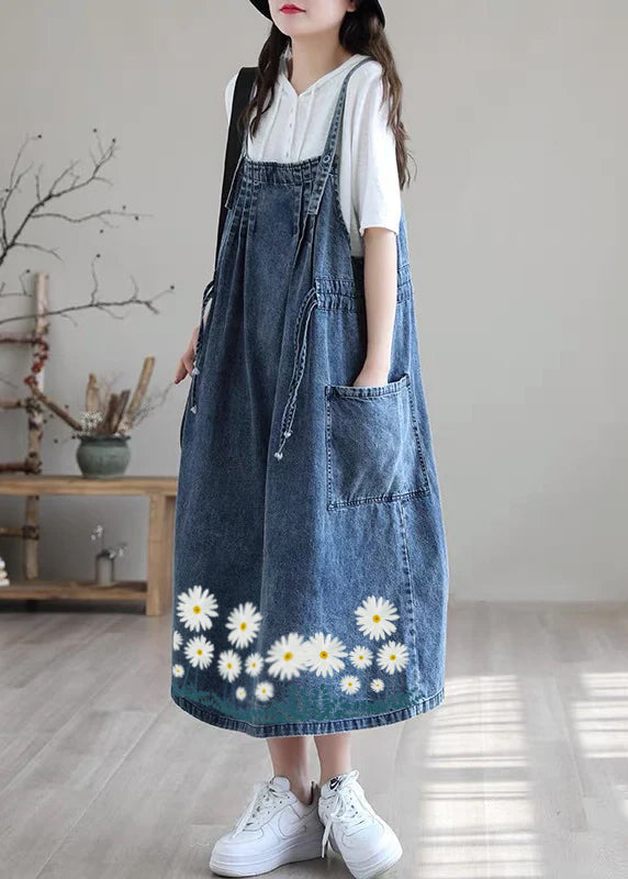 Plus Size Kjole med Spaghettistropper og Lommer i Denim for Dame 8
