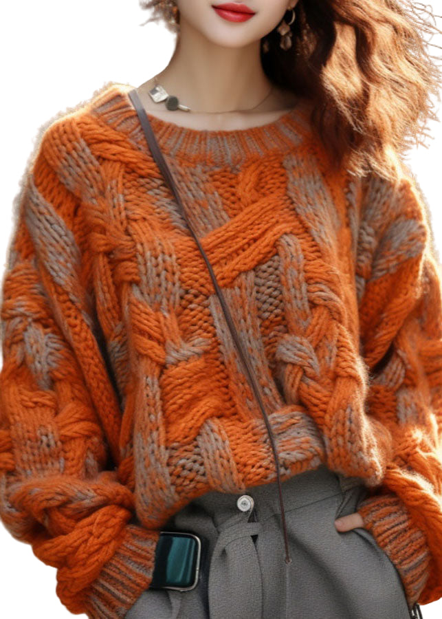 Plus Size Strikket Genser i Oransje for Vinter 0