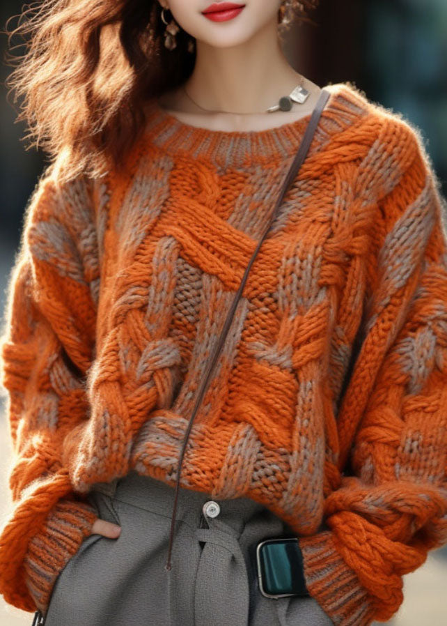 Plus Size Strikket Genser i Oransje for Vinter 1