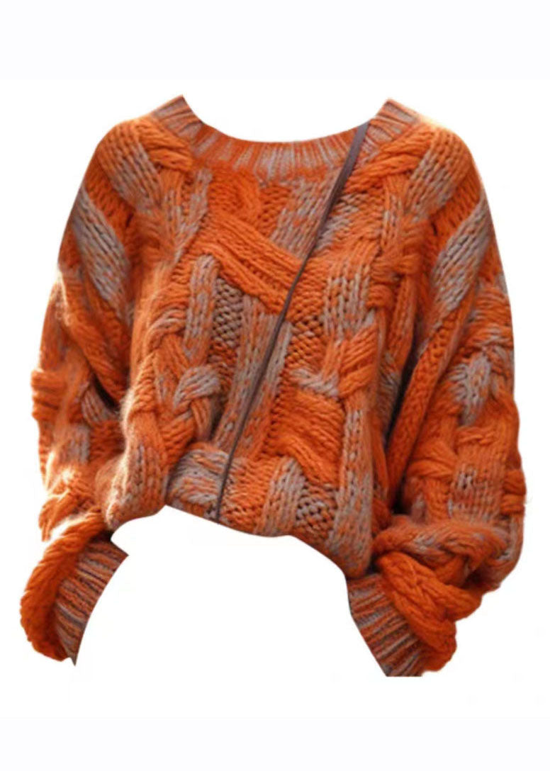 Plus Size Strikket Genser i Oransje for Vinter 4