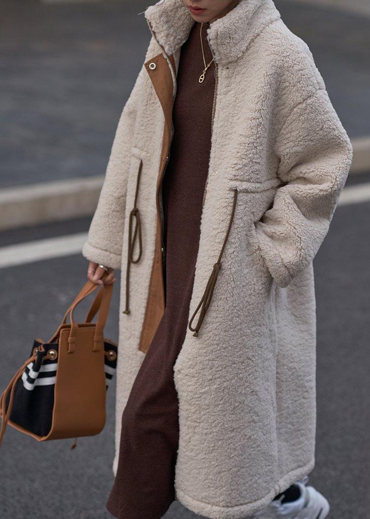 Plus Size Vinterfrakk med Høy Hals og Snøring 0