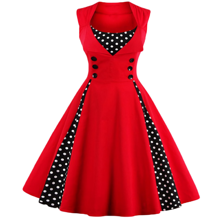 Damekjole Vintage Retro Stil Polkadot 100% Polyester 1