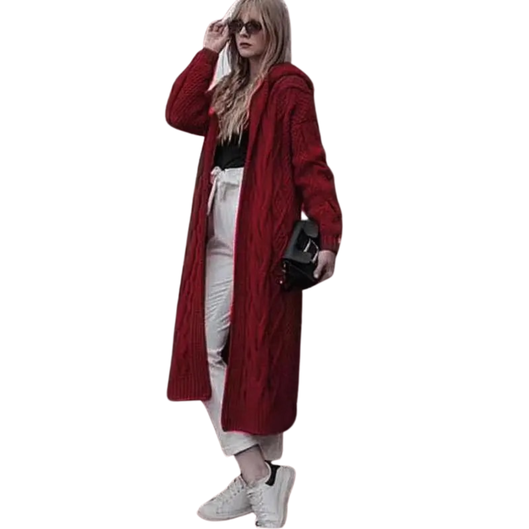 Twist strikket hettecardigan for kvinner