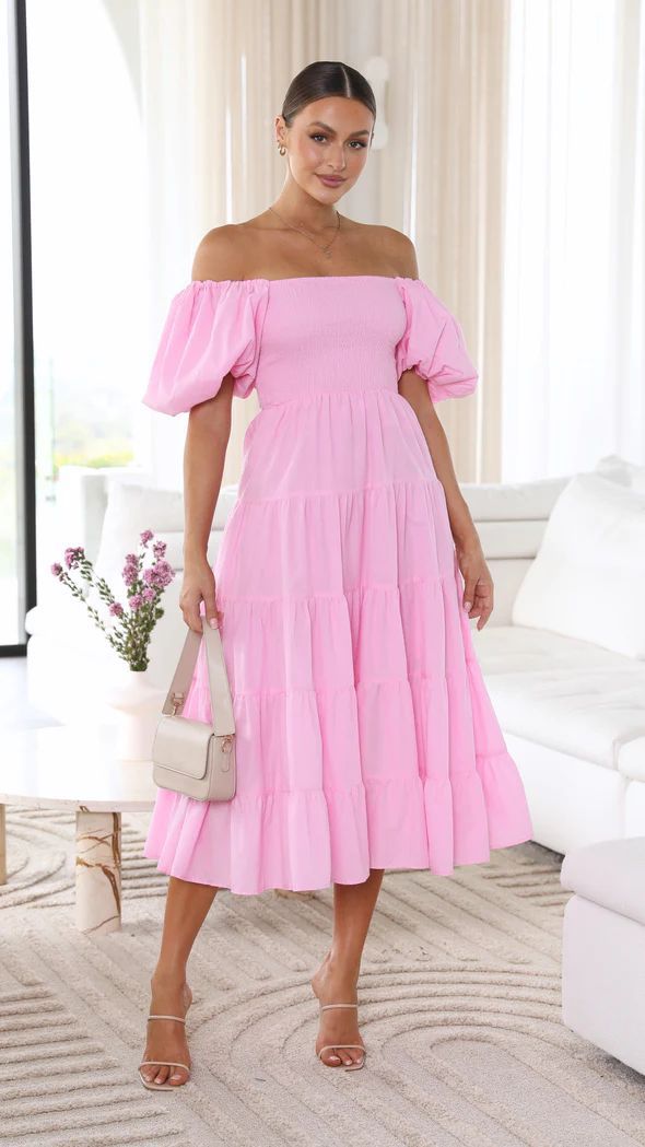 Damekjole Off-Shoulder Midi Myk Pustende Stoff-1