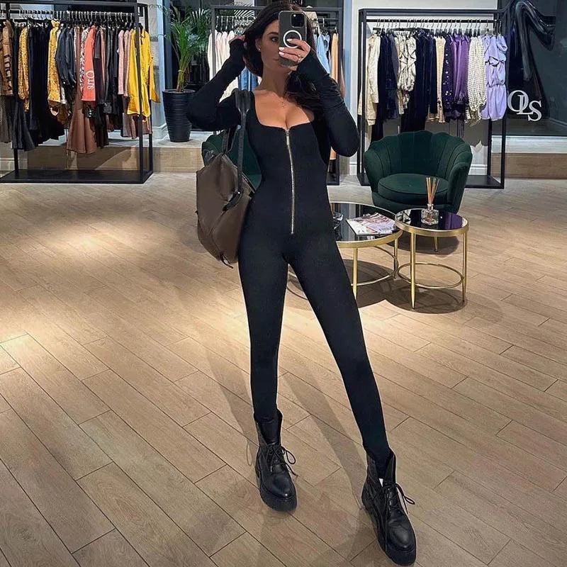Dame Jumpsuit Bodycon Firkantet Utringning Polyester Spandex-5