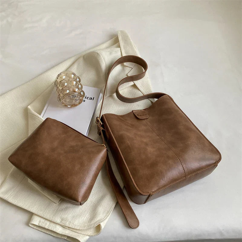Skulderveske Dame Vintage Chic Skinn Romslig Design 2