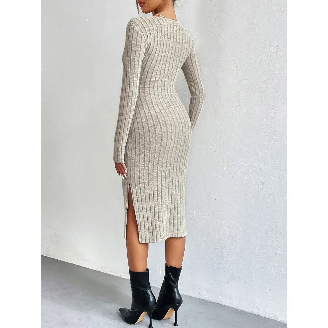 Damekjole Midi Ribbestrikket Elegant Polyester 3